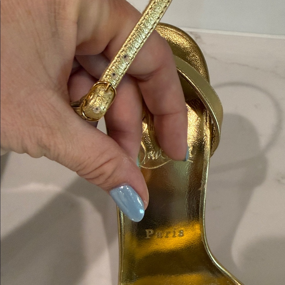 Christian Louboutin Metallic Gold Strappy Stiletto Sandals - Picture 5 of 6
